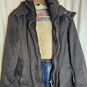 Superdry Coat Black Womens Size L Multiple Zippers Very Warm